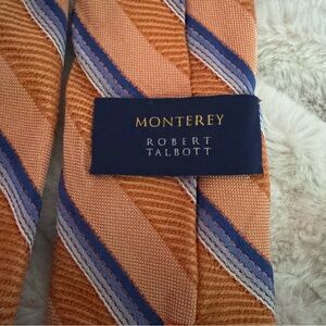 Robert Talbott Monterey Men's Silk Necktie Striped Orange/Navy/Silver